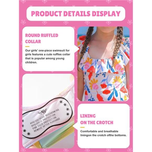 Girls One Piece Swimsuits Toddler Bathing Suit‎ Little Kids Cute Summer Swimwear - Picture 2 of 5